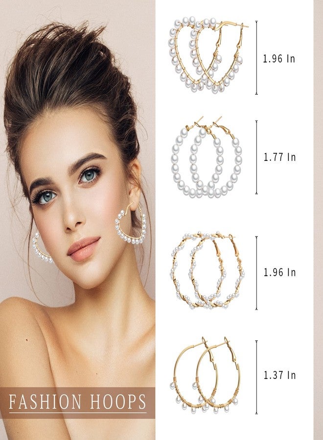 Adoshine Faux Pearl Hoop Earrings for Women Lightweight Open Large Circle Heart Dangle Drop Open Huge Earrings Artificial Pearl Beaded Earrings Brides Jewelry (9 Pairs) - Image 3